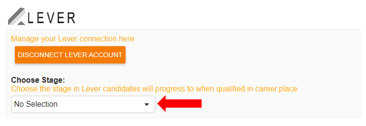 Arrow pointing to stage selection dropdown in career.place platform