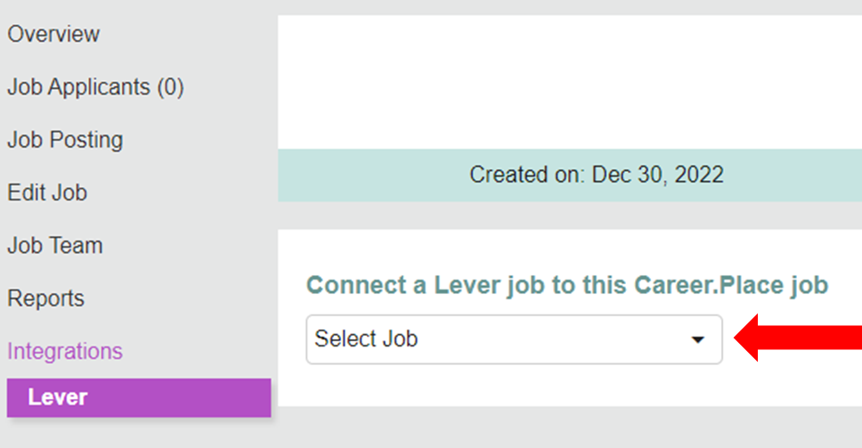 Arrow pointing to job selection dropdown in career.place